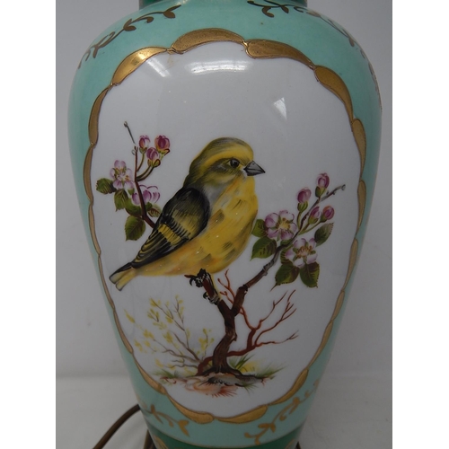 508 - Hand Painted Table Lamp with Cartouches of Birds: Measures 45cm: Pat Tested.