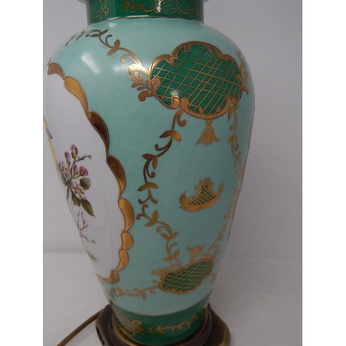 508 - Hand Painted Table Lamp with Cartouches of Birds: Measures 45cm: Pat Tested.