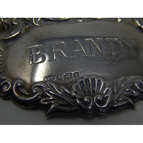 92 - 2 x Hallmarked Silver Decanter Labels for Brandy & Sherry.