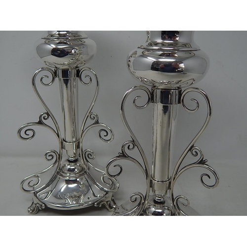 43 - Pair of Edwardian silver epergne candlesticks, Sheffield 1907, Walker & Hall, 23 oz