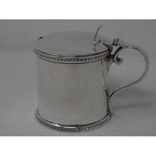 54 - Victorian silver drum mustard with blue glass liner, Sheffield 1891, Atkin Brothers, 3.63oz