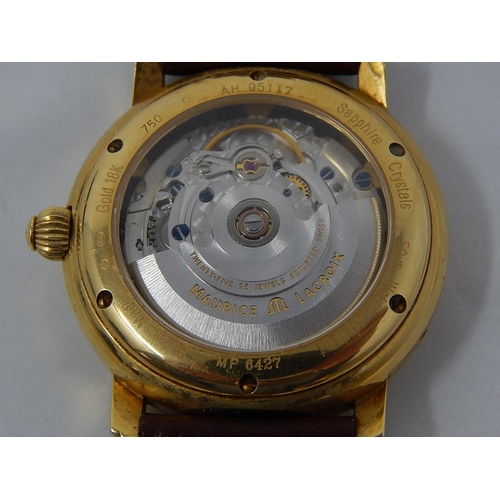 180A - MAURICE LACROIX: 18ct Gold Gentleman's wristwatch, automatic, lever movement, caliber ETA 2824-2, bl... 