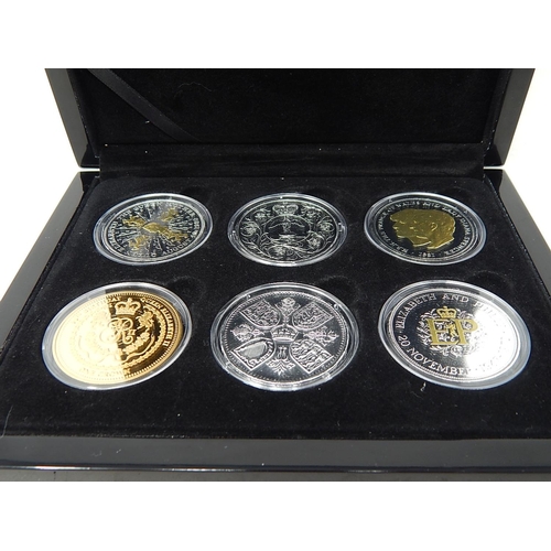 23F - 6 x Queen Elizabeth II Crowns in Fitted Case