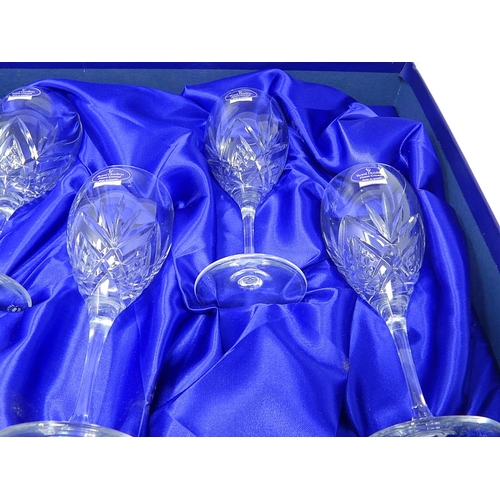 509 - ROYAL DOULTON: Six Crystal Wine Glasses in Original Fitted Case: One Royal Albert.