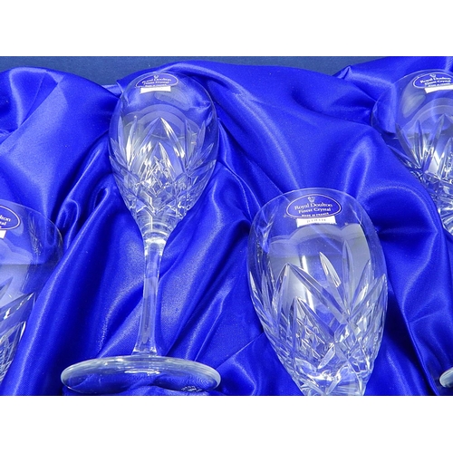 509 - ROYAL DOULTON: Six Crystal Wine Glasses in Original Fitted Case: One Royal Albert.