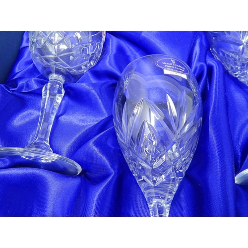 509 - ROYAL DOULTON: Six Crystal Wine Glasses in Original Fitted Case: One Royal Albert.