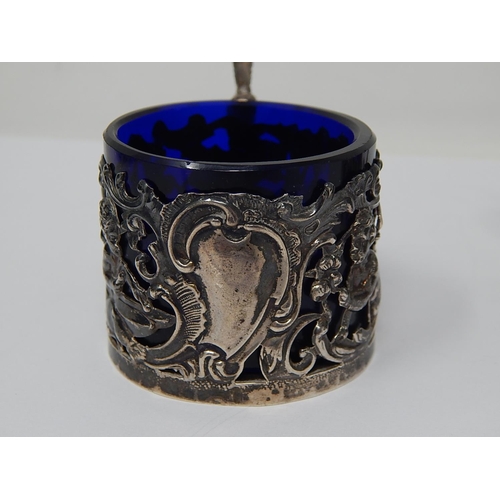 39H - Victorian Silver Cherub Holder with Blue Glass Liner Hallmarked London 1899 by William Comyns togeth... 