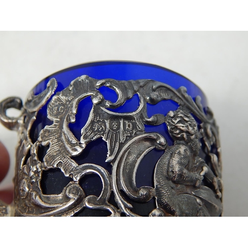 39H - Victorian Silver Cherub Holder with Blue Glass Liner Hallmarked London 1899 by William Comyns togeth... 