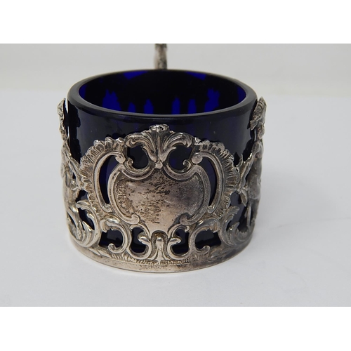 39H - Victorian Silver Cherub Holder with Blue Glass Liner Hallmarked London 1899 by William Comyns togeth... 