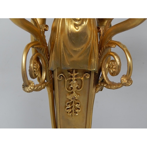 39K - Impressive Pair of Large Empire Style Gilded Three Branch Figural Candelabra on Marble Bases: Measur... 