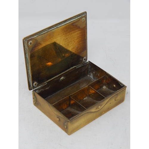 512 - Antique German Brass Stamp Box with Four Compartments & Hinged Lid. Marked 