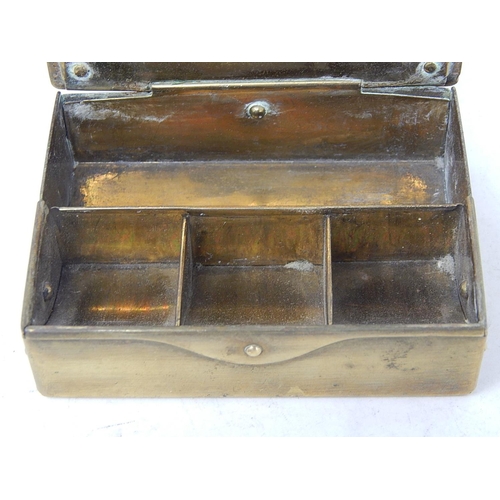 512 - Antique German Brass Stamp Box with Four Compartments & Hinged Lid. Marked 