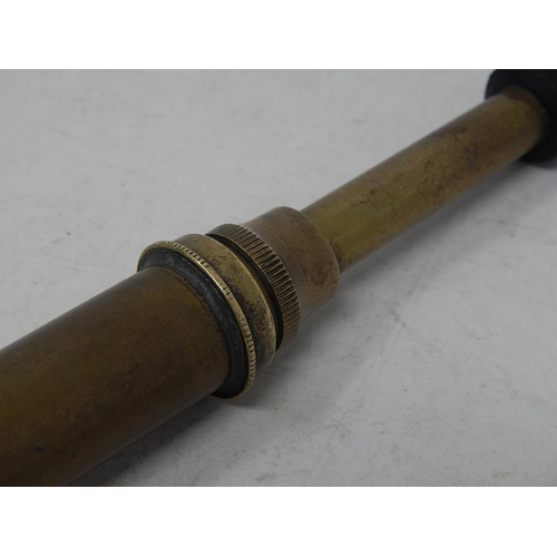 514 - Victorian Brass Three Section Instrument Formed as a Walking Cane: The Top Section Unscrews for a Li... 