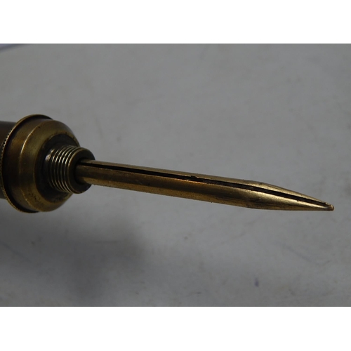 514 - Victorian Brass Three Section Instrument Formed as a Walking Cane: The Top Section Unscrews for a Li... 