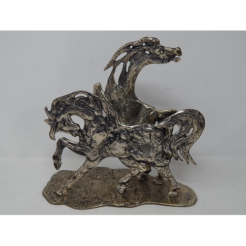 60B - Aligi Sassu, Italian silver 800 standard sculpture of two stylised horses in love, limited edition 2... 