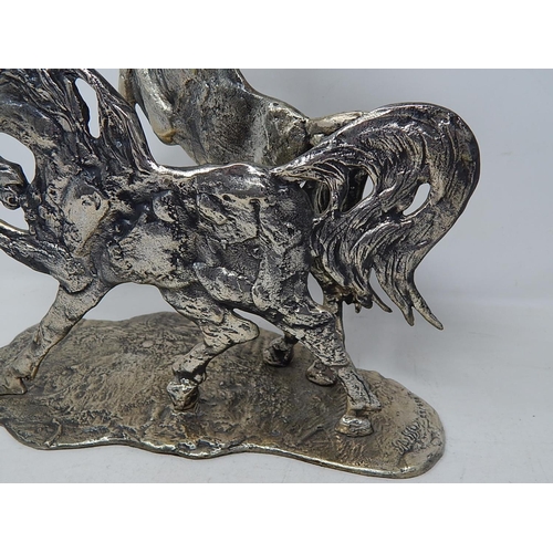 60B - Aligi Sassu, Italian silver 800 standard sculpture of two stylised horses in love, limited edition 2... 