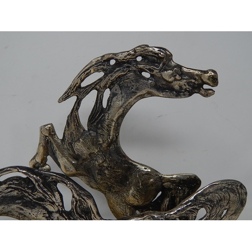 60B - Aligi Sassu, Italian silver 800 standard sculpture of two stylised horses in love, limited edition 2... 