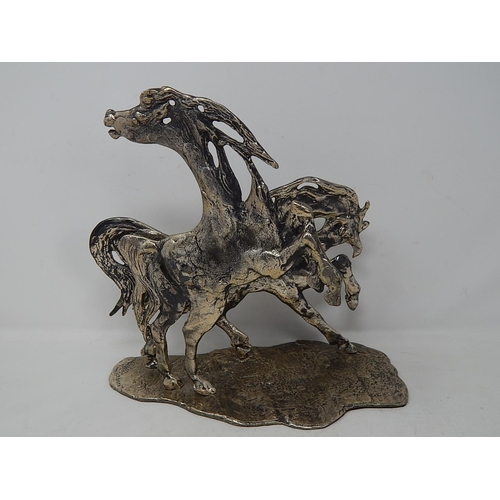 60B - Aligi Sassu, Italian silver 800 standard sculpture of two stylised horses in love, limited edition 2... 