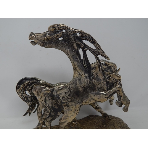 60B - Aligi Sassu, Italian silver 800 standard sculpture of two stylised horses in love, limited edition 2... 