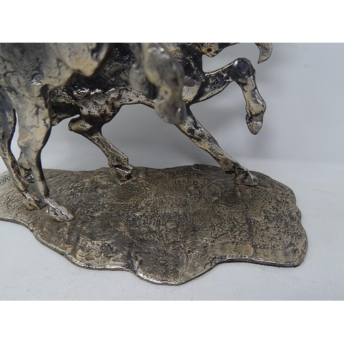 60B - Aligi Sassu, Italian silver 800 standard sculpture of two stylised horses in love, limited edition 2... 