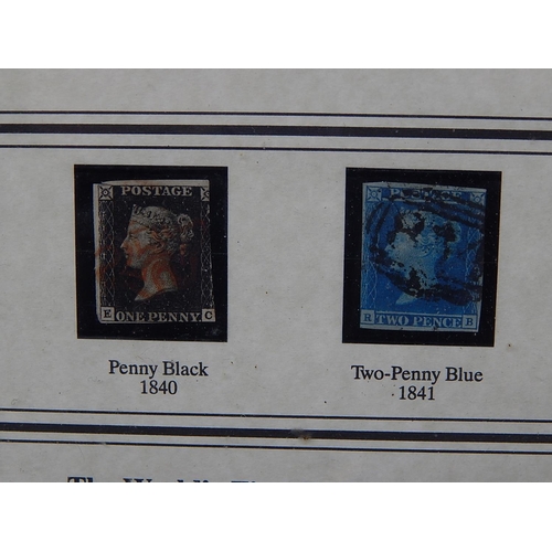 24B - The World Most Famous Stamps: Original Queen Victoria Penny Black and Twopenny Blue in Frame.