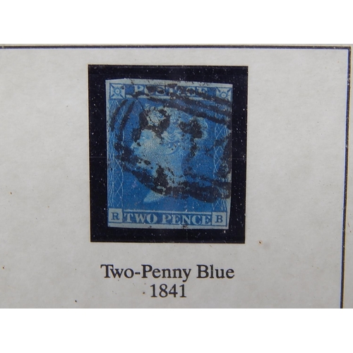 24B - The World Most Famous Stamps: Original Queen Victoria Penny Black and Twopenny Blue in Frame.