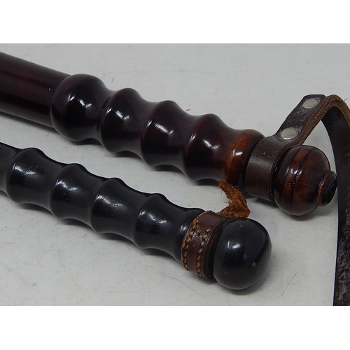 517 - 2 x Early 20th Century Wooden Truncheons with Turned Handles: Measuring 39cm/40cm