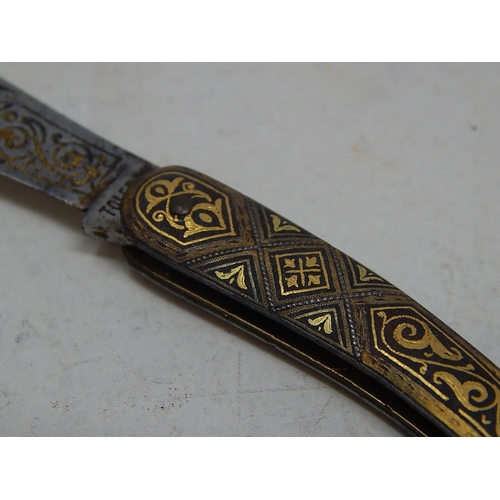 549 - Antique Toledo Folding Knife With Yellow Metal Inlay: Measures 8.5cm open / 5cm closed