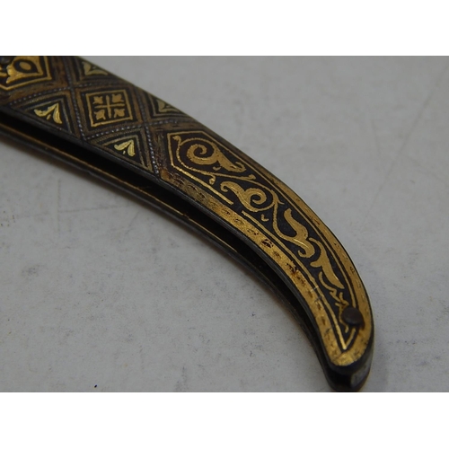 549 - Antique Toledo Folding Knife With Yellow Metal Inlay: Measures 8.5cm open / 5cm closed