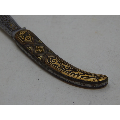 549 - Antique Toledo Folding Knife With Yellow Metal Inlay: Measures 8.5cm open / 5cm closed