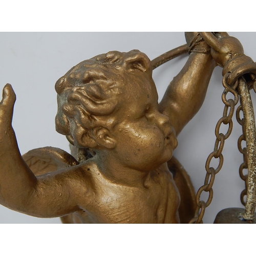 550 - Early C20th Light Fitting with Ceiling Rose Formed as a Cherub Holding Aloft The Light with Faceted ... 