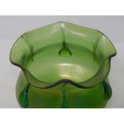 554 - Loetz Style Green Vase: Measuring 11cm diameter