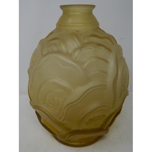 556 - Art Deco Period Moulded Glass Vase: Measures 22.5cm high