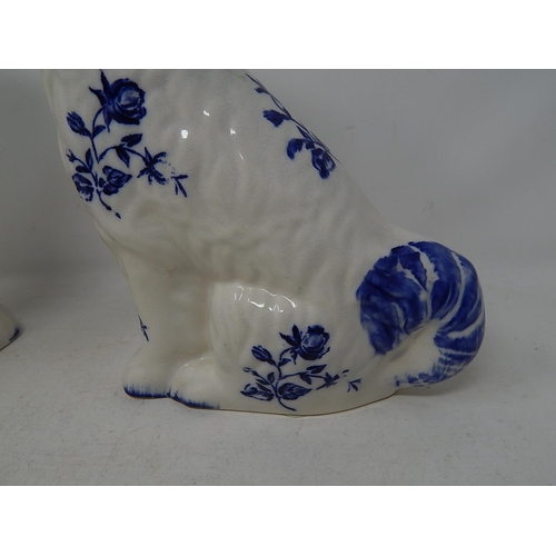 565 - Pair of Blue & White Staffordshire Dogs: Measuring 21cm high