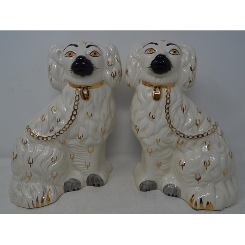 566 - Pair of Staffordshire Dogs with Gilded Collars: Measuring 25cm high