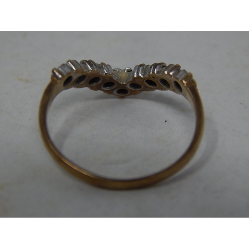 39P - 9ct Gold Wishbone Ring Set with Diamonds & Sapphires: Ring Size N: Gross weight 2g