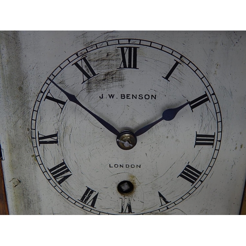 39Q - J.W Benson: Wooden Cased Mantel Clock: Measuring 26cm high: A/F