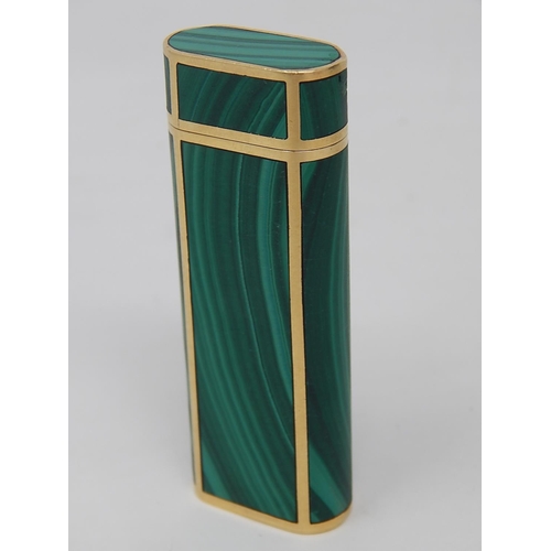 363 - CARTIER: 18ct Yellow Gold Malachite Lighter in Red Cartier Pouch: Gross weight 86.9g