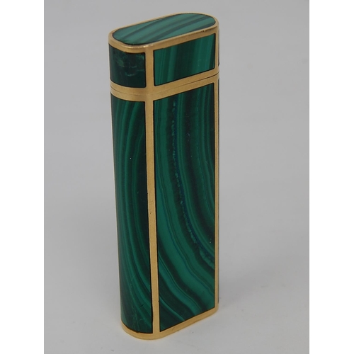 363 - CARTIER: 18ct Yellow Gold Malachite Lighter in Red Cartier Pouch: Gross weight 86.9g