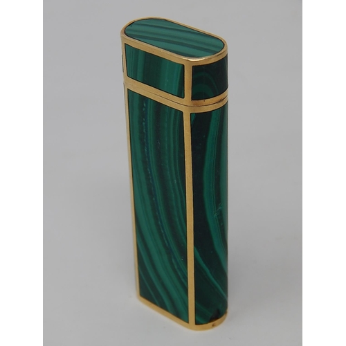 363 - CARTIER: 18ct Yellow Gold Malachite Lighter in Red Cartier Pouch: Gross weight 86.9g