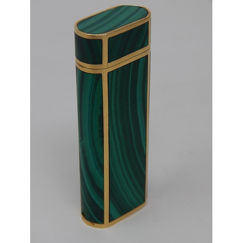363 - CARTIER: 18ct Yellow Gold Malachite Lighter in Red Cartier Pouch: Gross weight 86.9g
