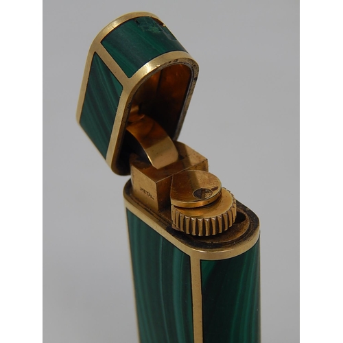 363 - CARTIER: 18ct Yellow Gold Malachite Lighter in Red Cartier Pouch: Gross weight 86.9g