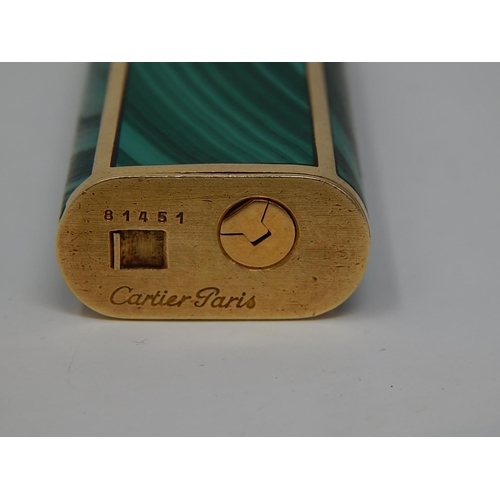 363 - CARTIER: 18ct Yellow Gold Malachite Lighter in Red Cartier Pouch: Gross weight 86.9g