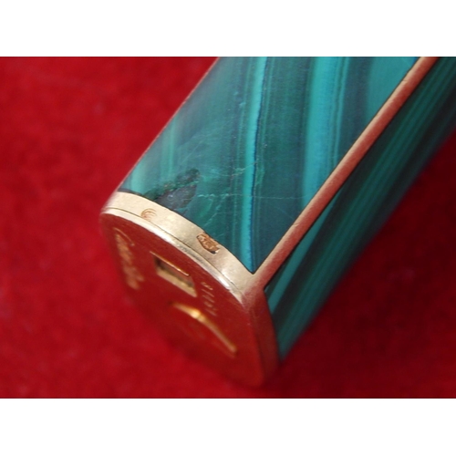 363 - CARTIER: 18ct Yellow Gold Malachite Lighter in Red Cartier Pouch: Gross weight 86.9g