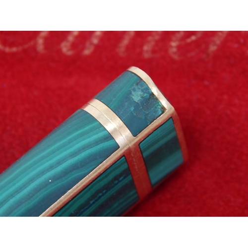 363 - CARTIER: 18ct Yellow Gold Malachite Lighter in Red Cartier Pouch: Gross weight 86.9g