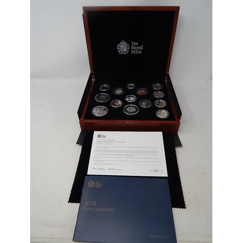 44 - The 2018 United Kingdom Premium Proof Coin Set about as struck and housed in wooden Royal Mint case ... 