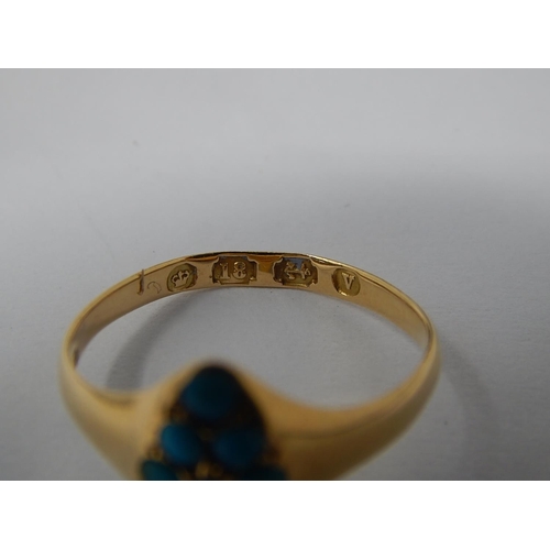 4 - Victorian 18ct Yellow Gold Ring Set with Turquoise Border & central Diamond: Hallmarked Birmingham 1... 