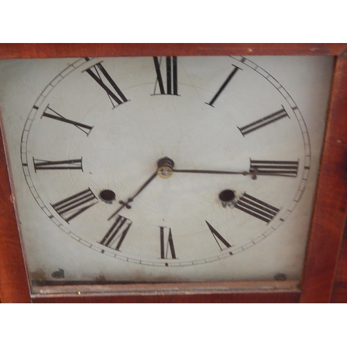 34 - Late C19th American 30 Hour Clock with Painted Glass Panel Door: Measures 67cm x 39cm