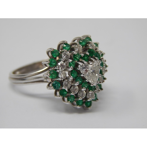 35 - 18ct White Gold Heart Shaped Ring Set with a Central Heart Shaped Diamond within a Diamond & Emerald... 