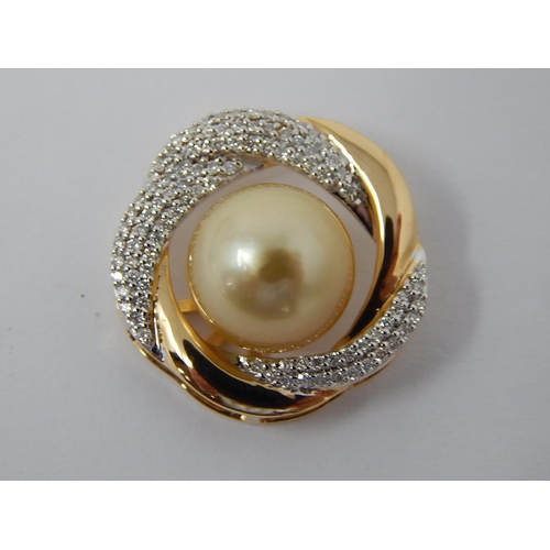 43 - 18ct Yellow Gold Pendant Set with a Golden South Sea Pearl Measuring 10.80mm & Diamonds 0.37cts.